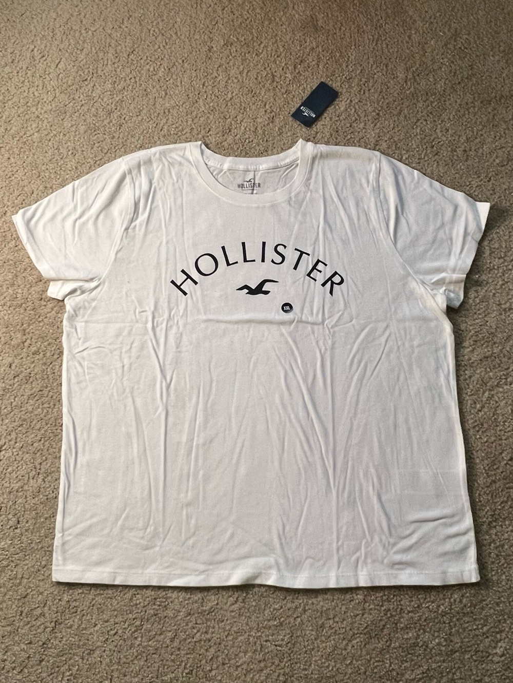 Hollister woman White Crewneck T-Shirt with Black Logo Print size XXL